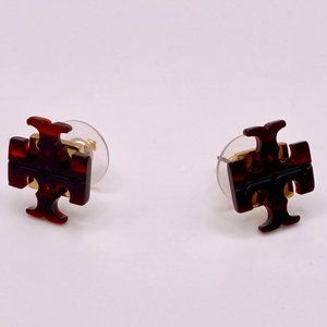 Tory Burch Tortoise Resin Gold Back Post Earrings